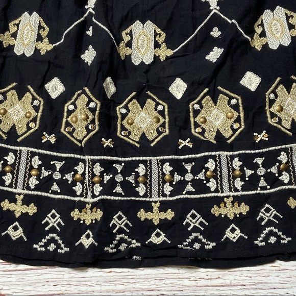 Lucky Brand Black Boho Embroidered Beaded Neck Top Sz M - Picture 8 of 13